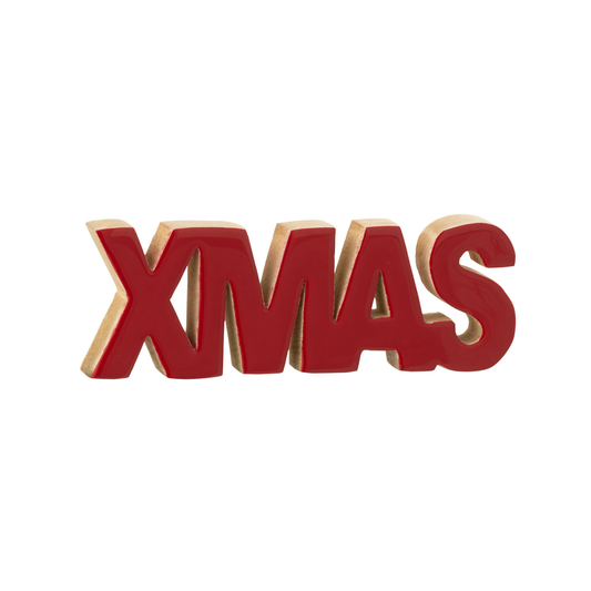 Scritta XMAS in Legno di Mango Rosso H. 8 cm J-Line by Jolipa