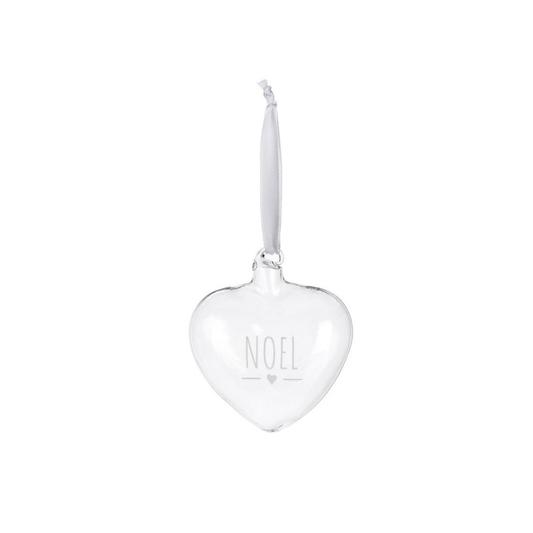 Decoro Cuore in Vetro Borosilicato NOEL 8×8 cm Nuvole di Stoffa