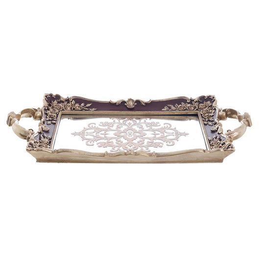 Vassoio a Specchio Barocco in Resina Bordeaux 37 cm - Blanc Mariclò Collezione Villa Clara