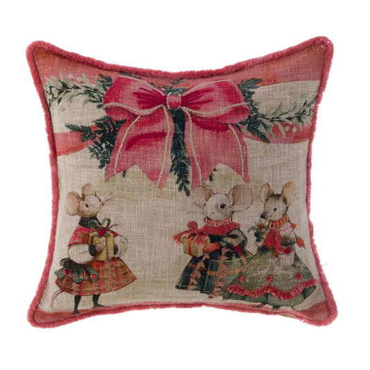 Cuscino con Ricamo Topoline Natalizie Favola di Natale 45×45 cm Blanc Mariclò