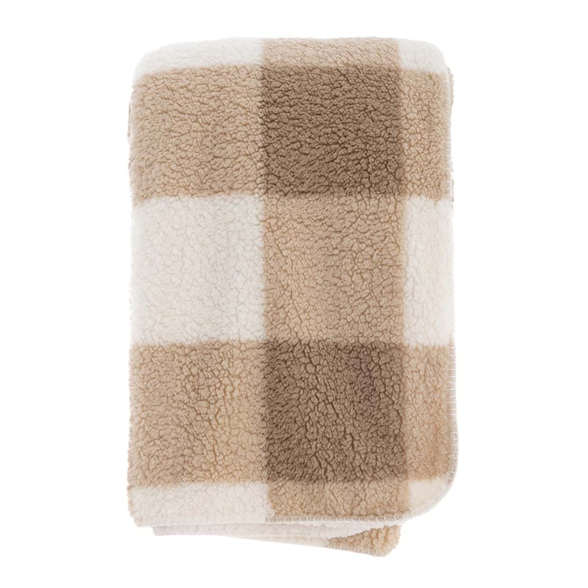 Plaid Sherpa a Quadri Beige Country Chic 140×170 cm Blanc Mariclò
