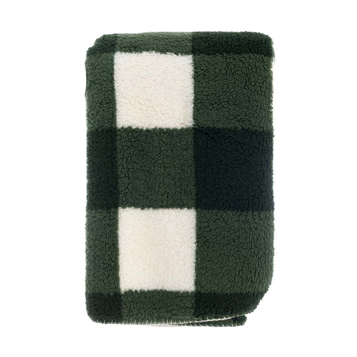 Plaid Sherpa a Quadri Verde Country Chic 140×170 cm Blanc Mariclò