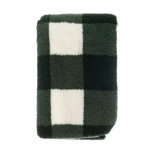Plaid Sherpa a Quadri Verde Country Chic 140×170 cm Blanc Mariclò