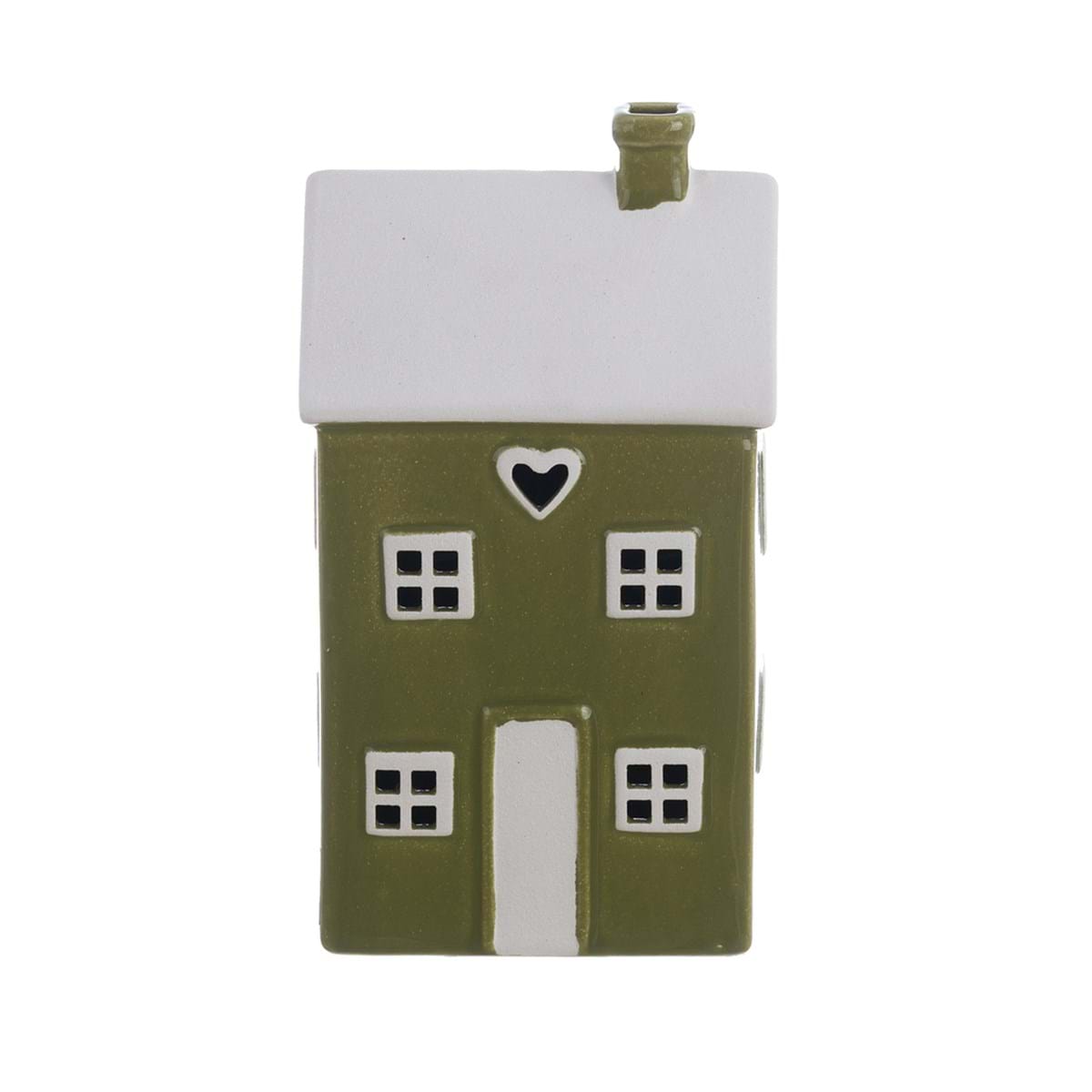 Casetta Decorativa con LED in Ceramica Verde Candy Cane H. 22 cm Blanc Mariclò