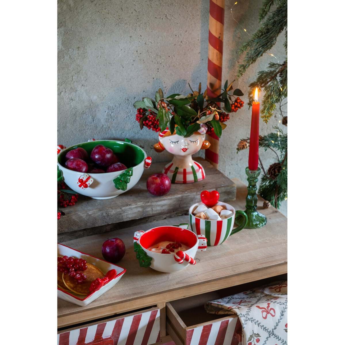 Ciotola in Ceramica Candy Cane con Decori Natalizi Blanc Mariclò
