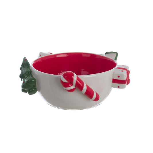Ciotola in Ceramica Candy Cane con Decori Natalizi Blanc Mariclò