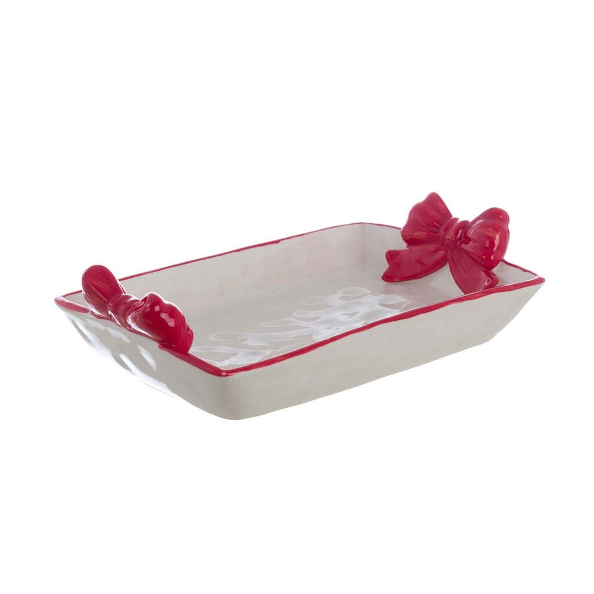 Vassoio in Ceramica Candy Cane con Fiocchi Rossi Blanc Mariclò