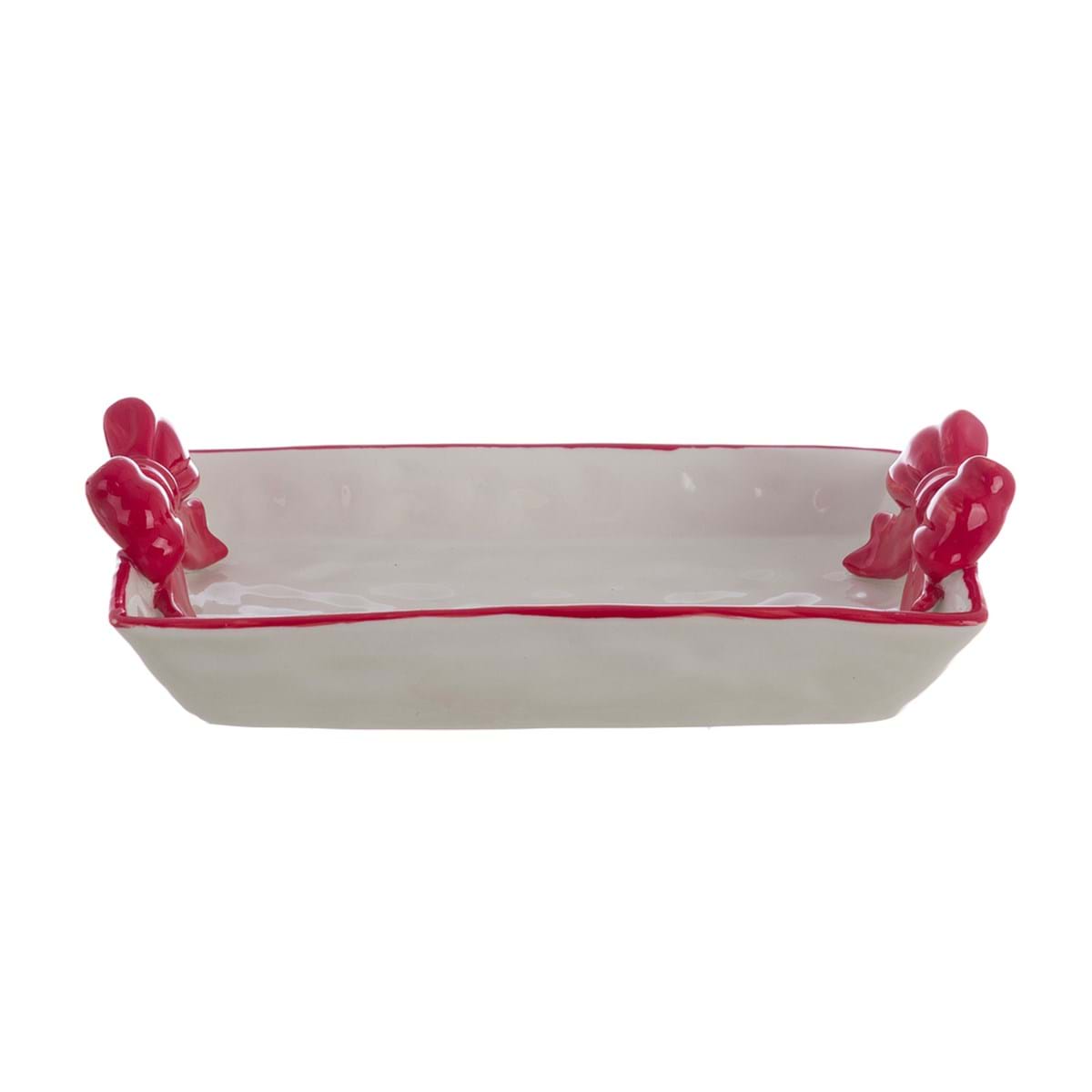 Vassoio in Ceramica Candy Cane con Fiocchi Rossi Blanc Mariclò