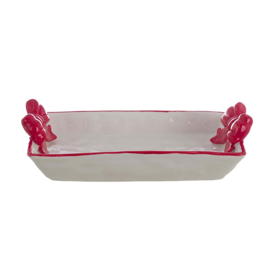 Vassoio in Ceramica Candy Cane con Fiocchi Rossi Blanc Mariclò