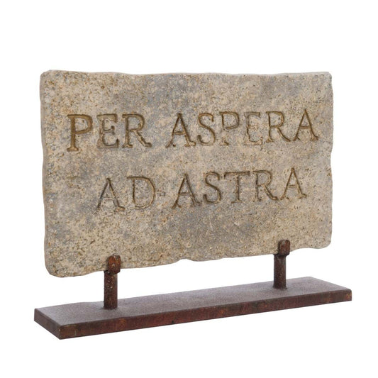 Stele Decorativa in Resina Effetto Marmo "Per Aspera Ad Astra" Epoca Collection 51x12x38 cm Blanc Mariclò