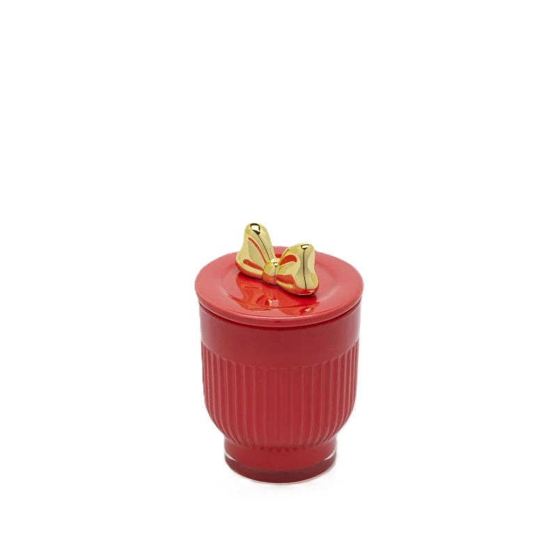 Candela di Natale Vaso a Righe Rosse con Fiocco Dorato · Berry Fruit · EDG Enzo De Gasperi