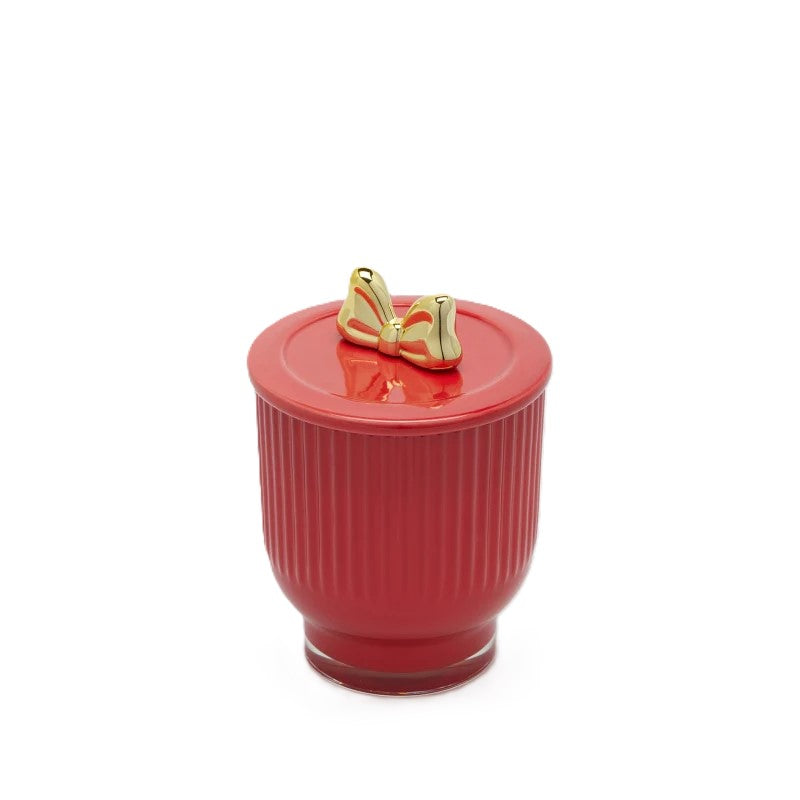 Candela di Natale Vaso a Righe Rosse con Fiocco Dorato · Berry Fruit · EDG Enzo De Gasperi
