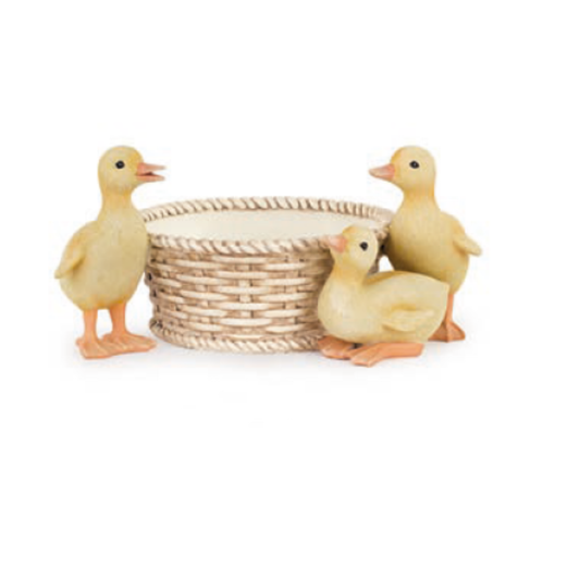 Cestino Intrecciato con Pulcini Decorativi Pasqua D. 20 cm H. 10 cm