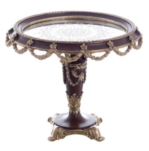 Vassoio con Piedistallo Barocco in Resina Bordeaux Ø 25 cm - Blanc Mariclò Collezione Villa Clara
