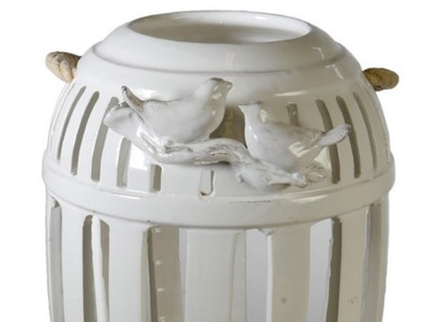 Lanterna in Ceramica Bianca con Uccellini Fatta a Mano h. 40 cm - Virginia Casa