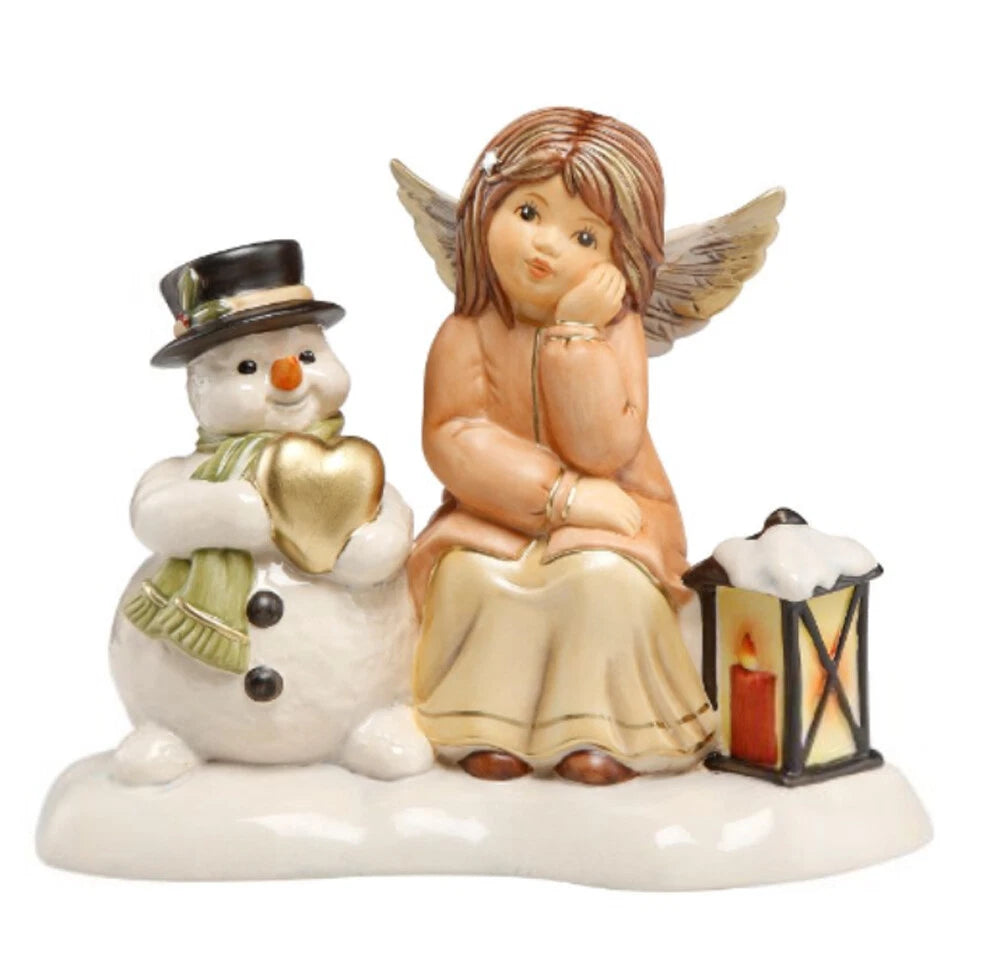 Figurina Amici Pazienti Angelo e Pupazzo di Neve Nina e Marco in Porcellana Goebel