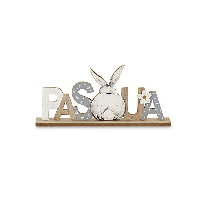 Decoro Scritta PASQUA con Coniglietto in Legno 32x14,5 cm Nuvole di Stoffa